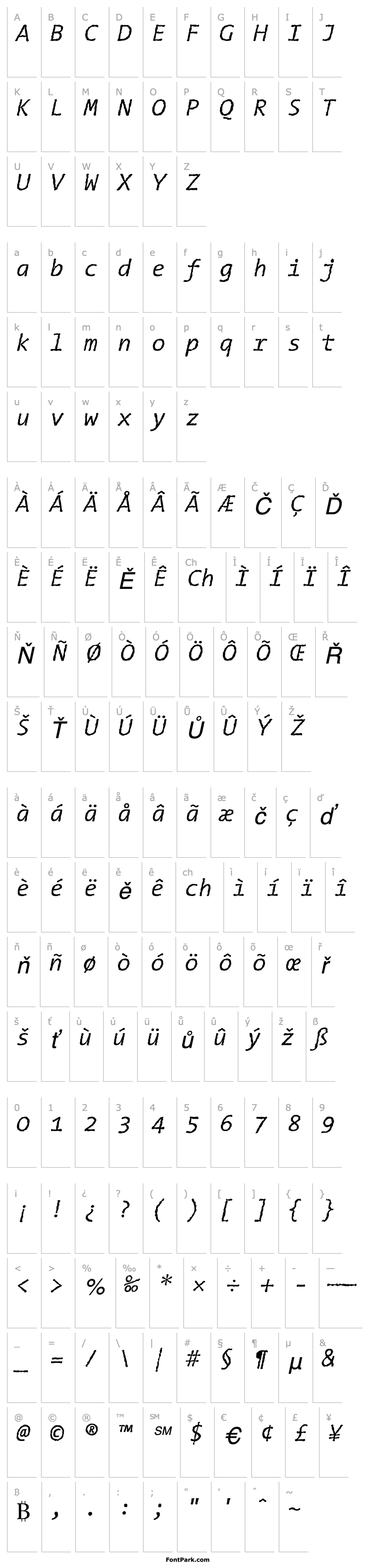 Přehled TheSansTypewriter Italic