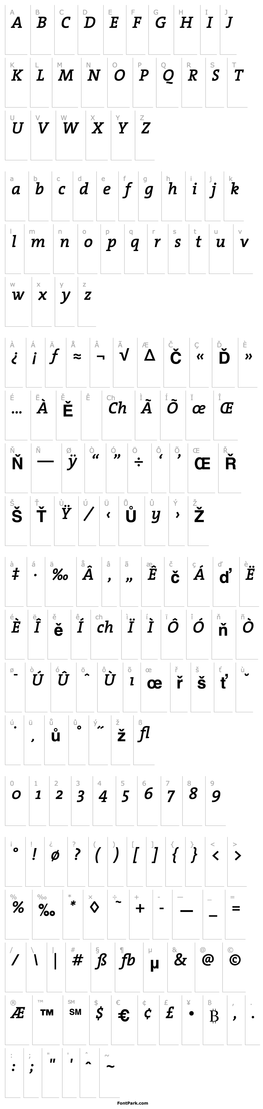 Přehled TheSerif-SemiBold Italic