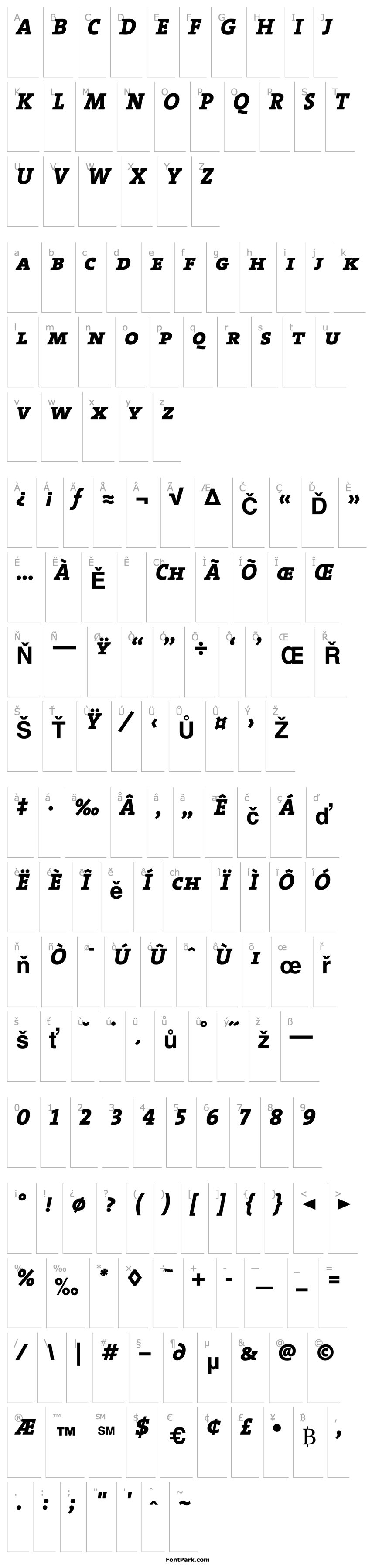 Přehled TheSerifCaps-ExtraBold Italic