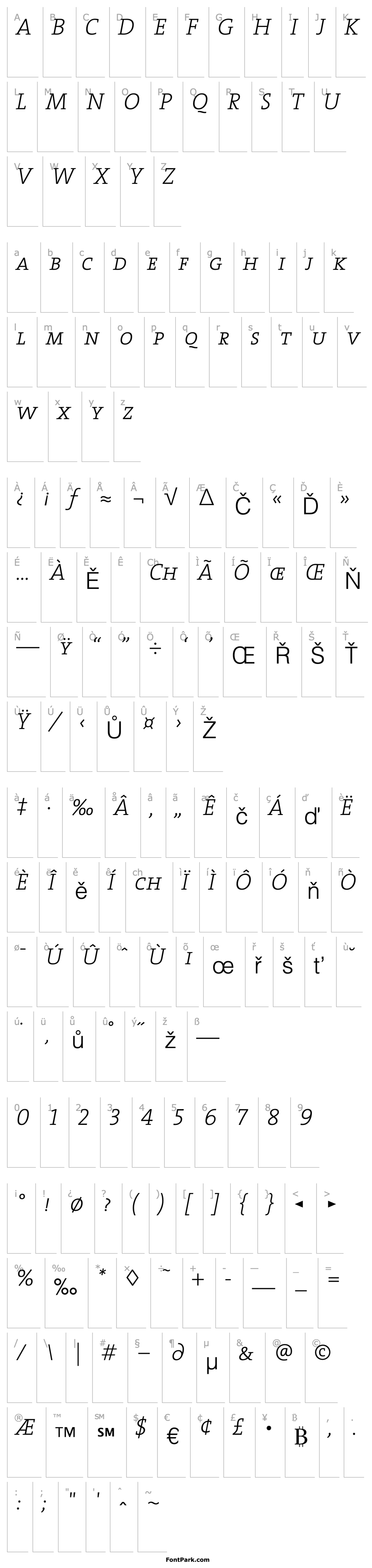 Přehled TheSerifCaps-ExtraLight Italic