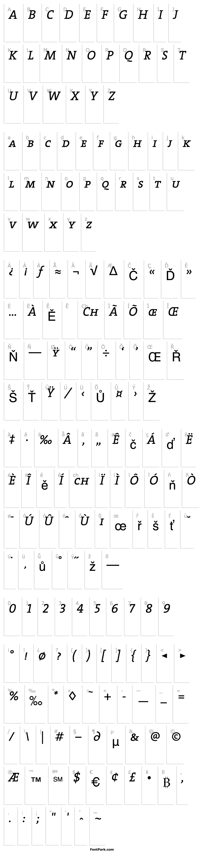 Přehled TheSerifCaps-Italic