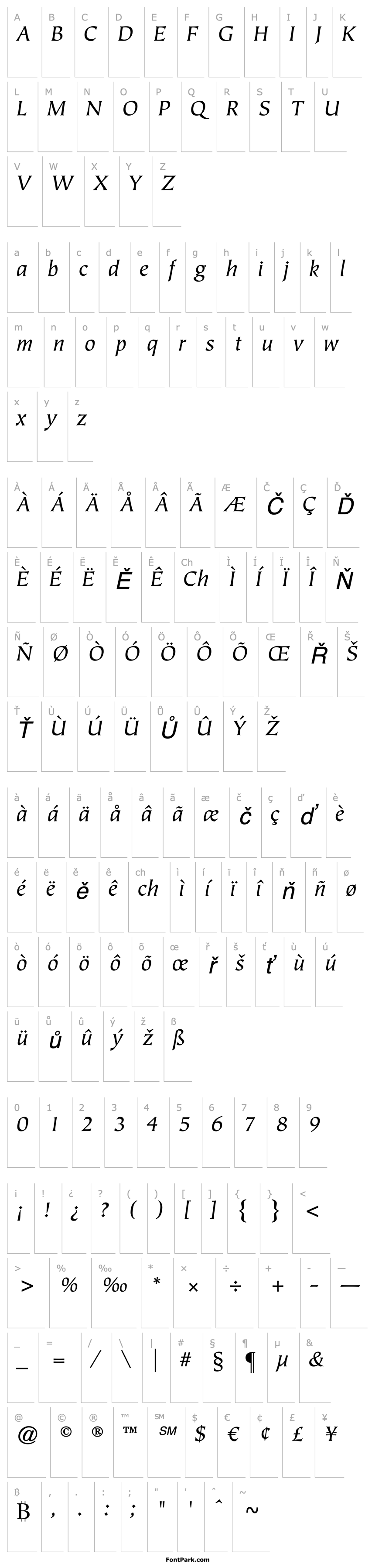 Overview TiepoloStd-BookItalic