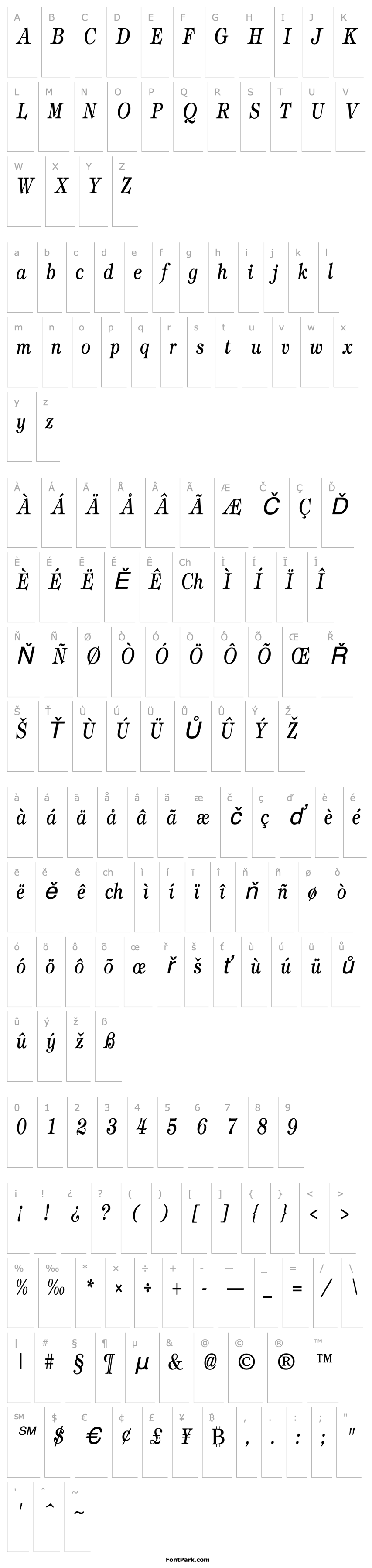 Přehled TimbrelCondensed Italic