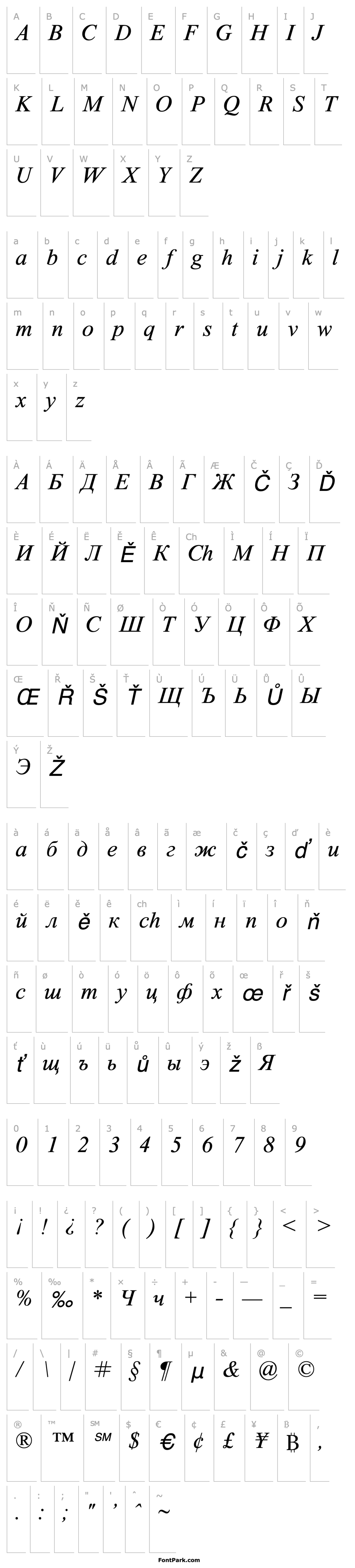 Přehled Time Roman Italic