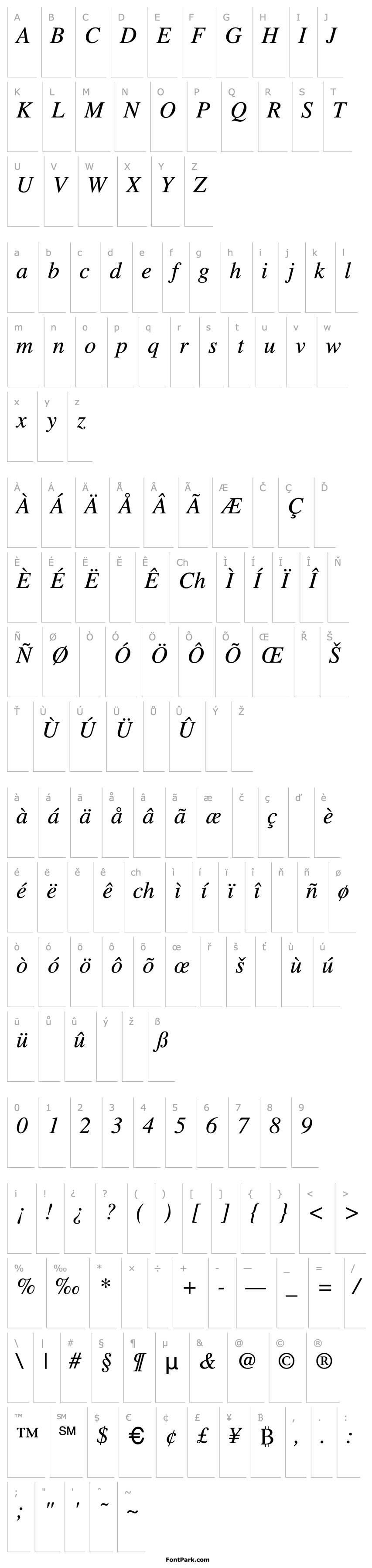 Přehled Times-Italic