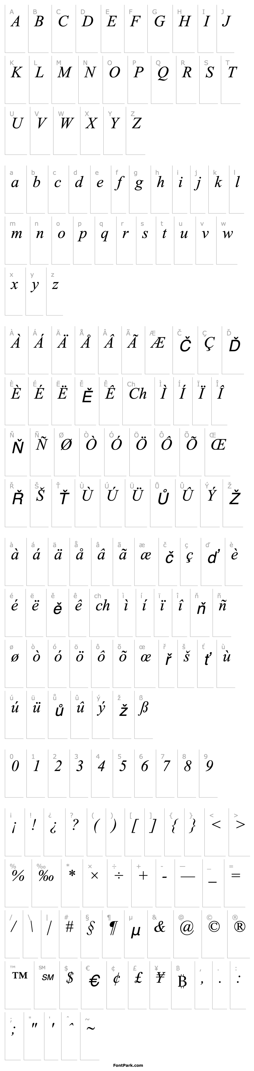 Overview TimesNewRomanPS-Italic