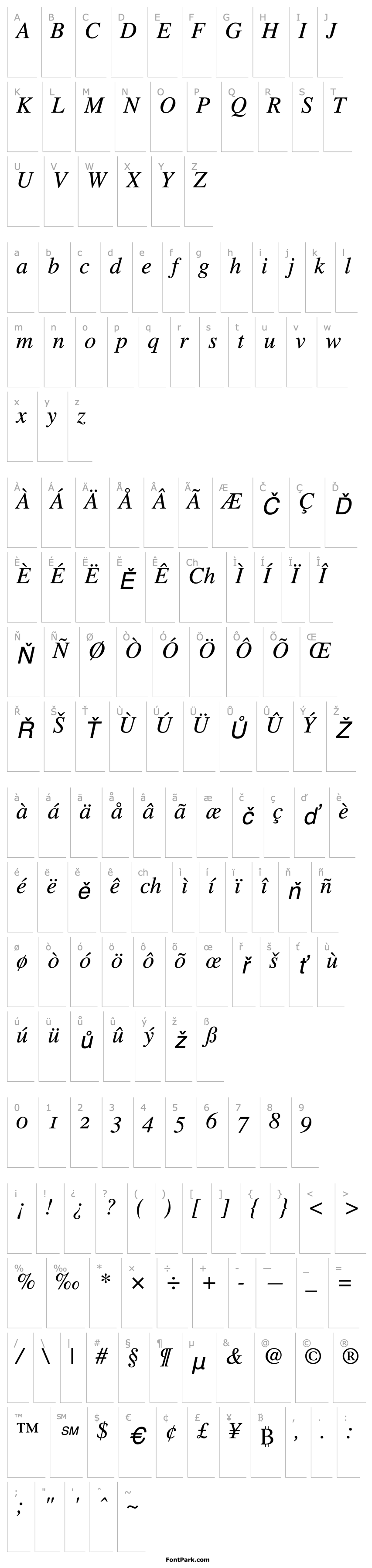 Přehled TimesOldStyleFigures-Italic