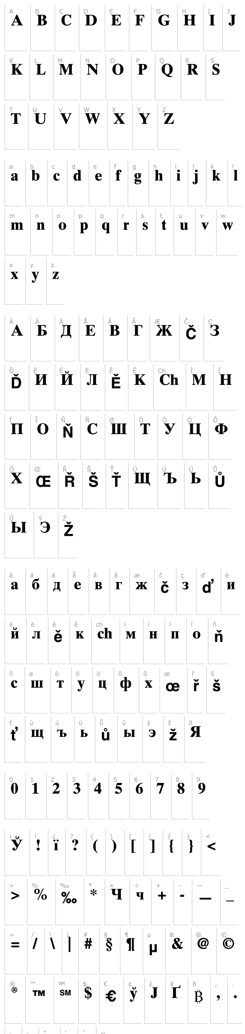 Přehled TimesTenCyrillic-Bold