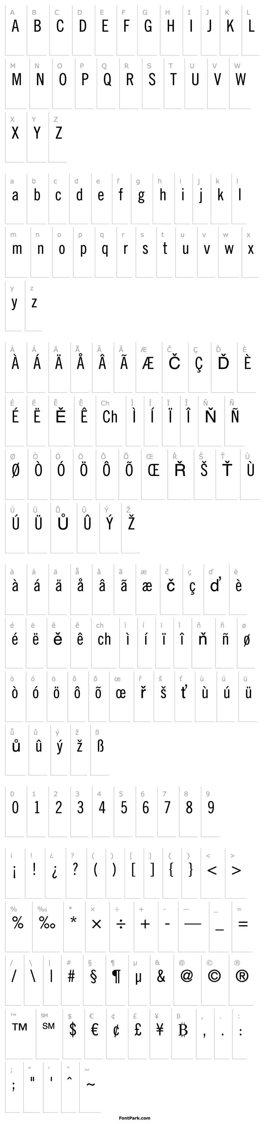 Přehled Trade Gothic LT Condensed No. 18