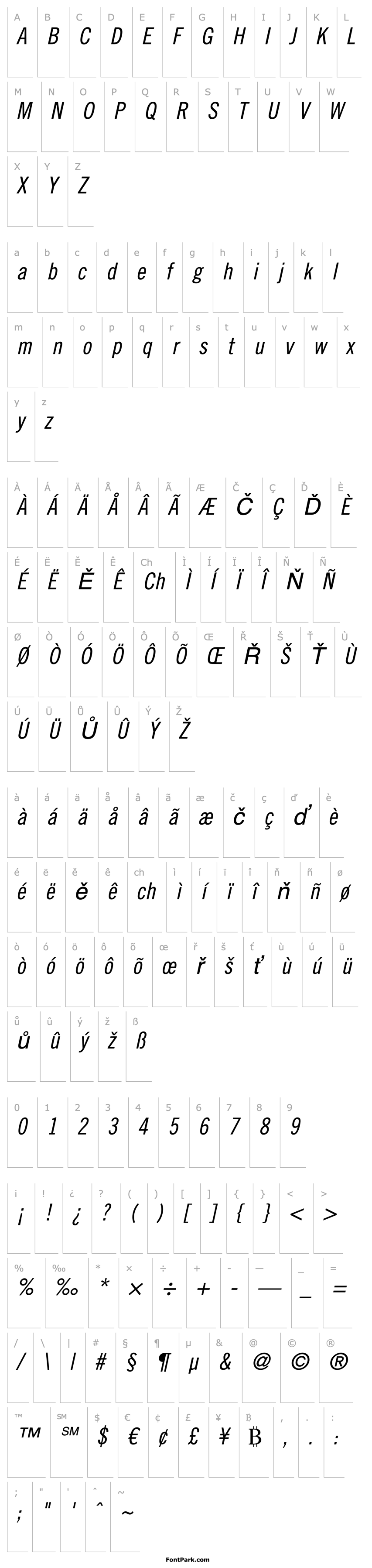 Přehled Trade Gothic LT Condensed No. 18 Oblique