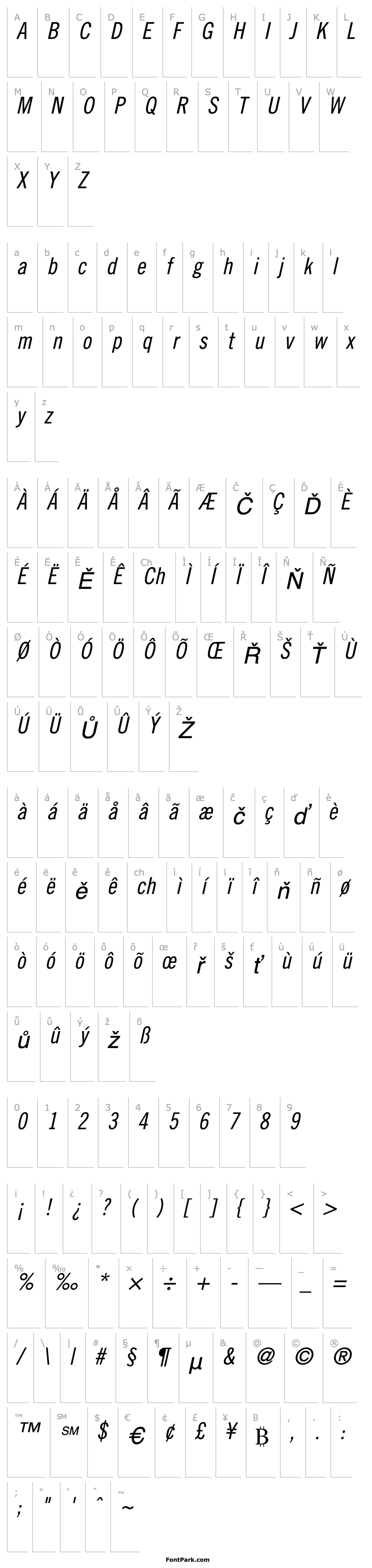 Overview TradeGothicNo.18-Condensed Oblique