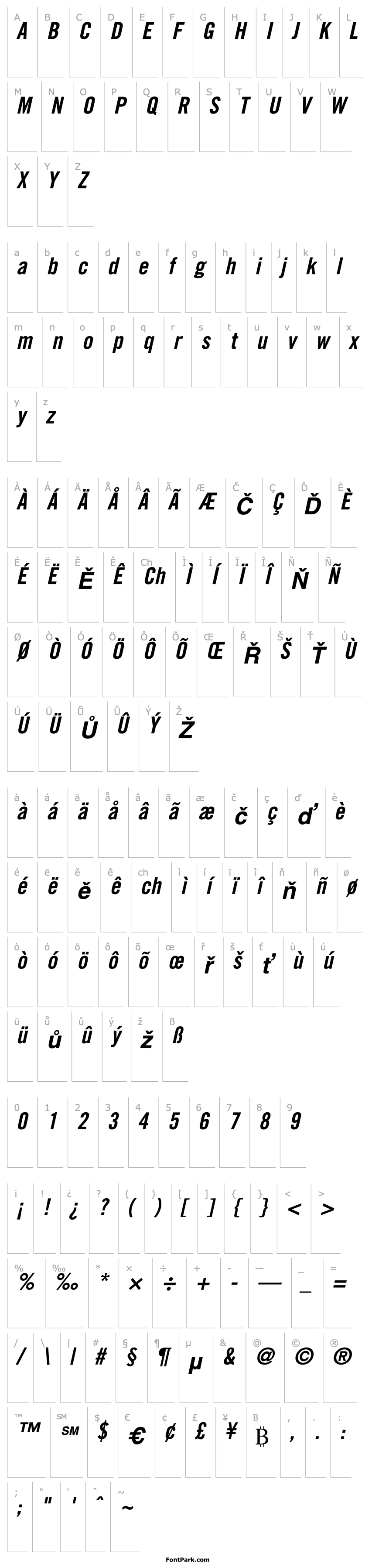 Overview TradeGothicNo.20-Condensed Bold Oblique