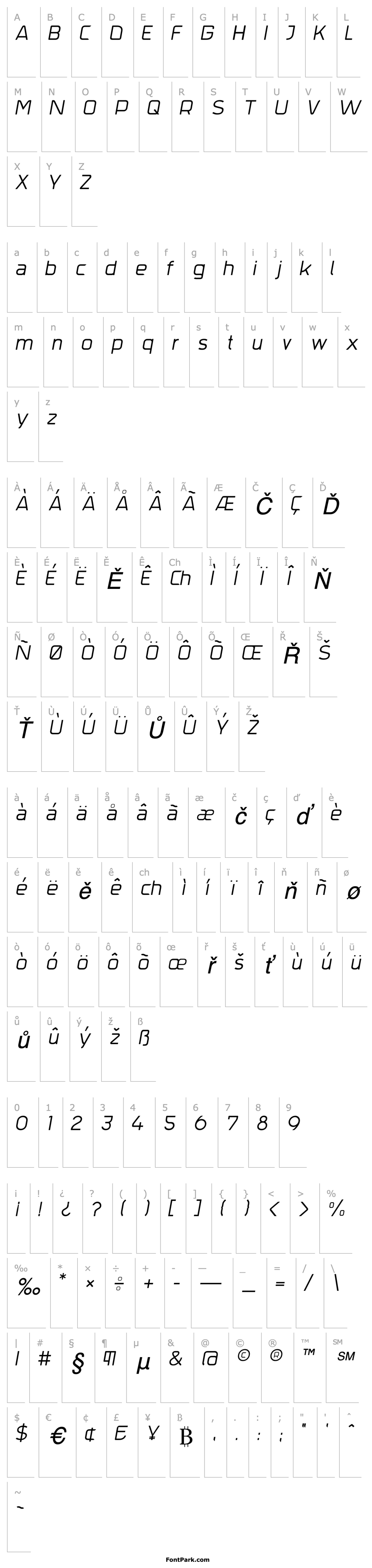 Přehled Trak-ThinItalic