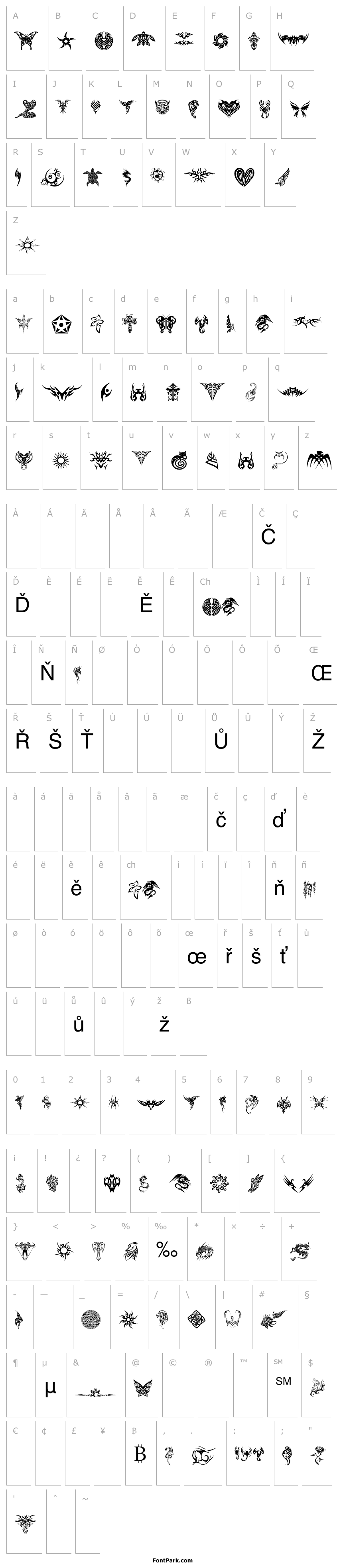 Overview tribal tattoo font