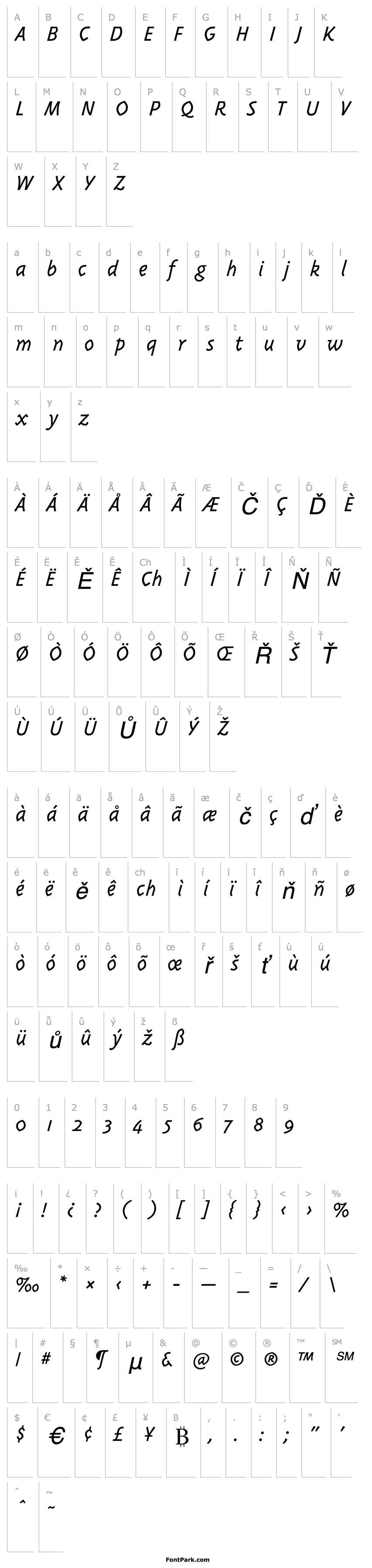 Přehled TriplexItalicLightOldstyle Italic