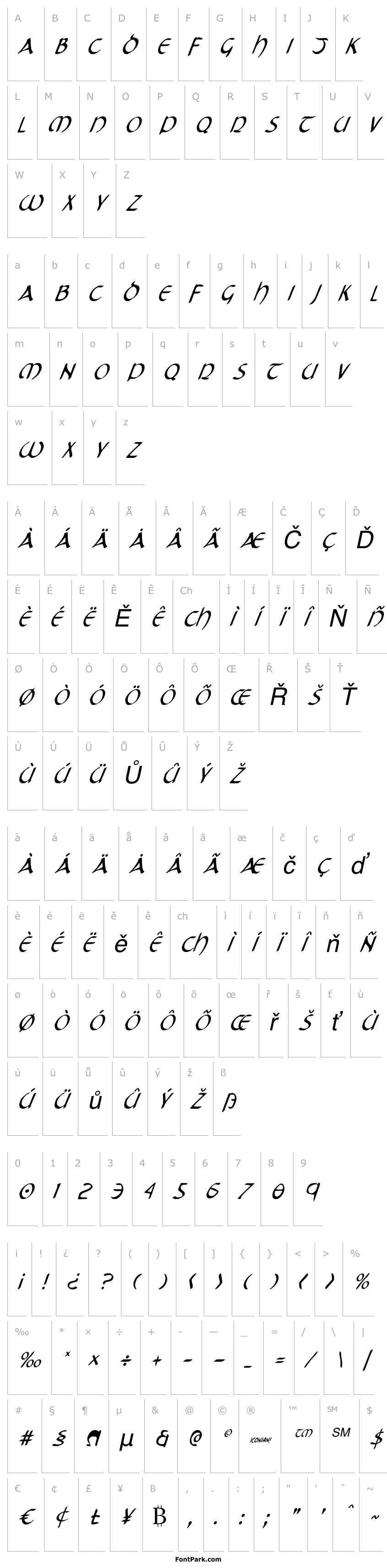 Přehled Tristram Condensed Italic