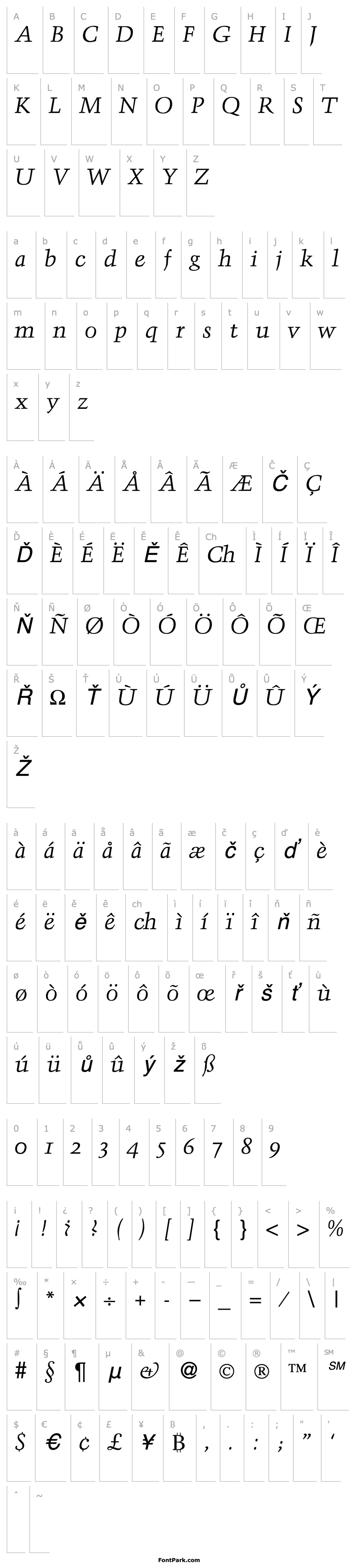 Přehled TroubadourOsf-RegularItalic