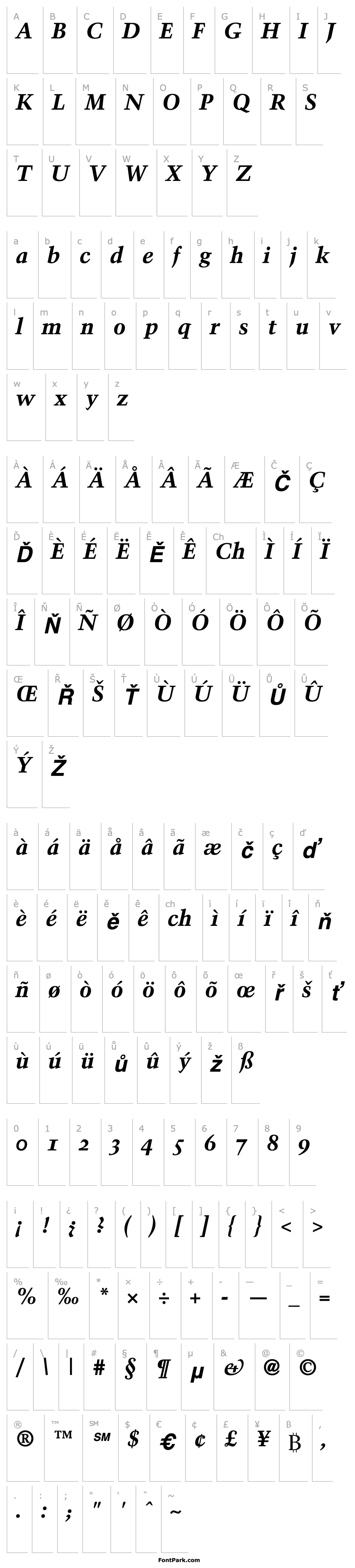 Přehled TrumpMediaevalOldStyleFigures-Bold Italic