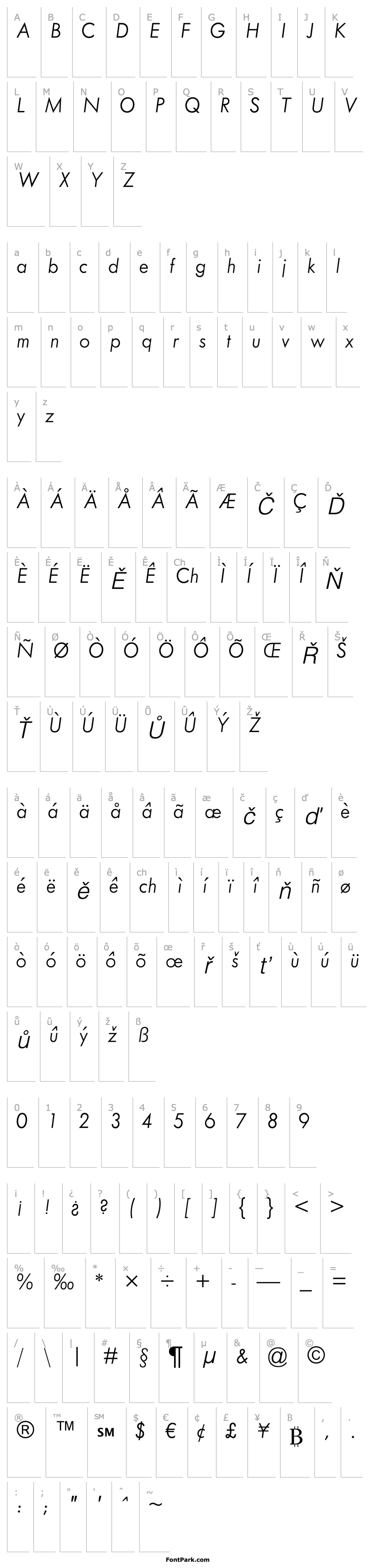 Overview TwCenMTStd-LightItalic