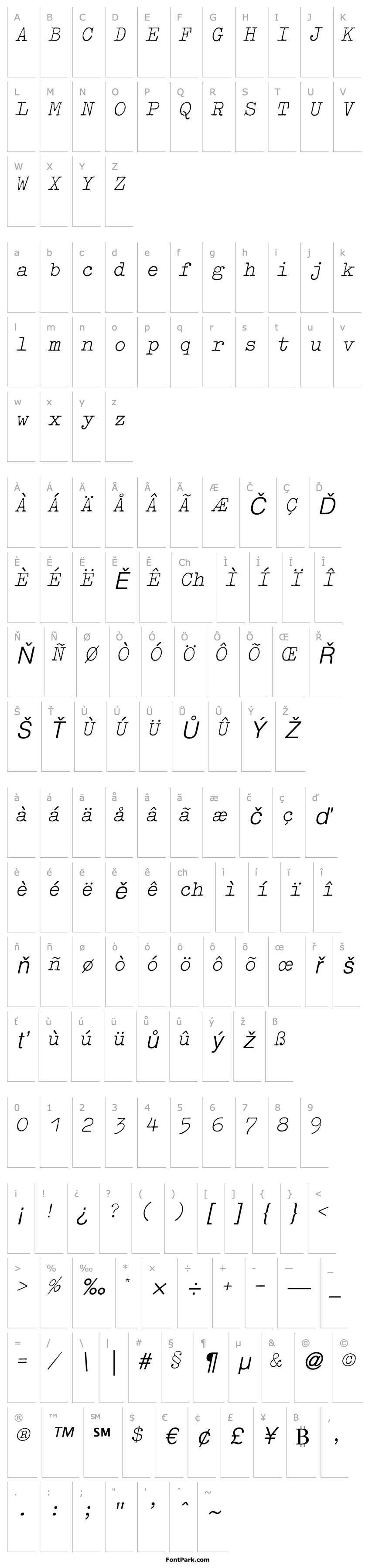 Přehled Typewriter-ExtraLightOblique