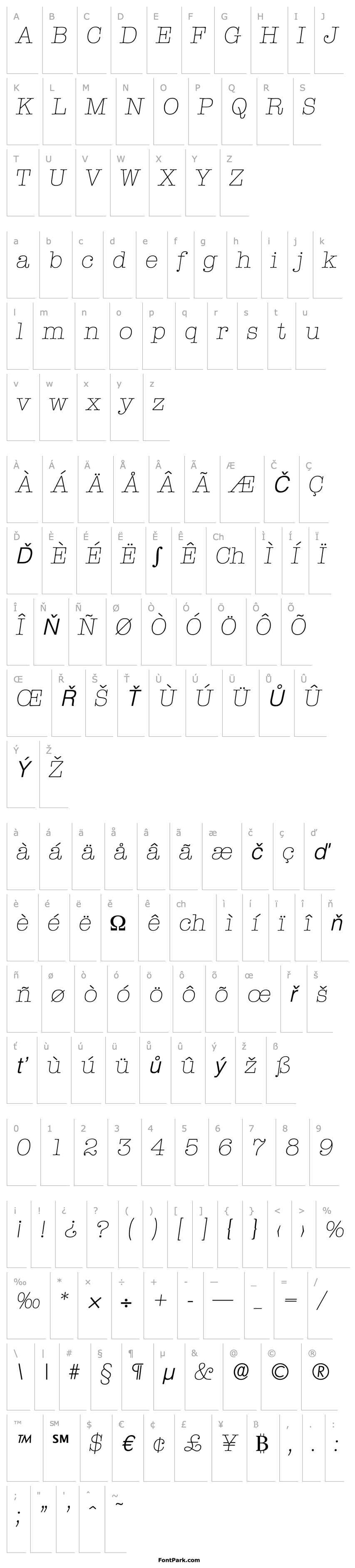 Přehled Typewriter-Serial-ExtraLight-RegularItalic