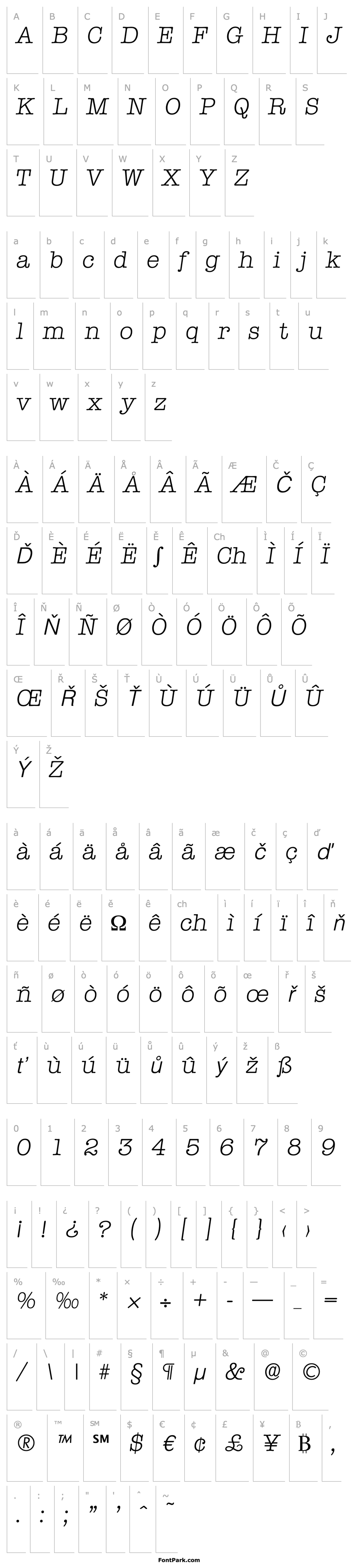 Přehled Typewriter-Serial-Light-RegularItalic