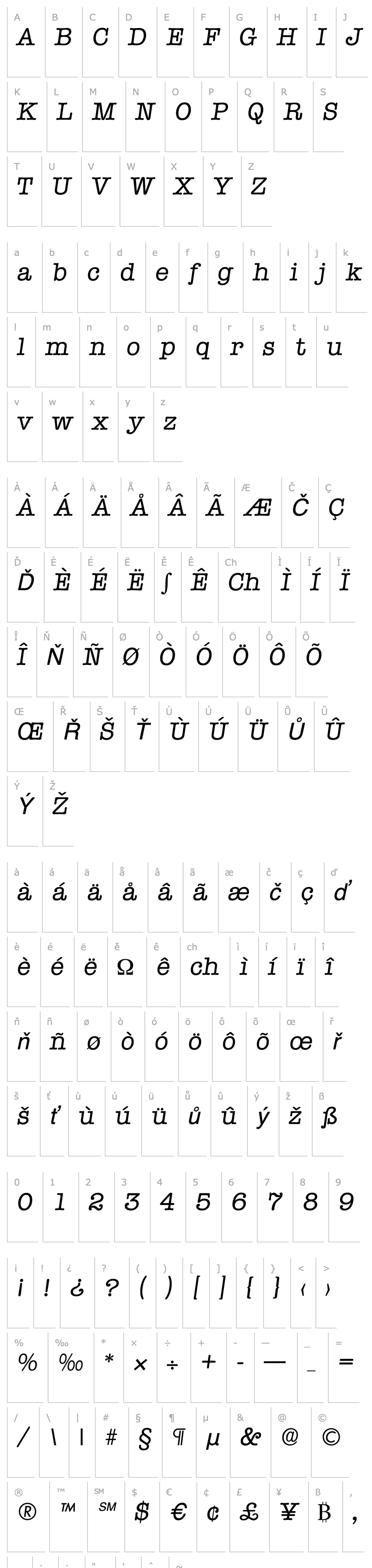 Přehled Typewriter-Serial-RegularItalic DB