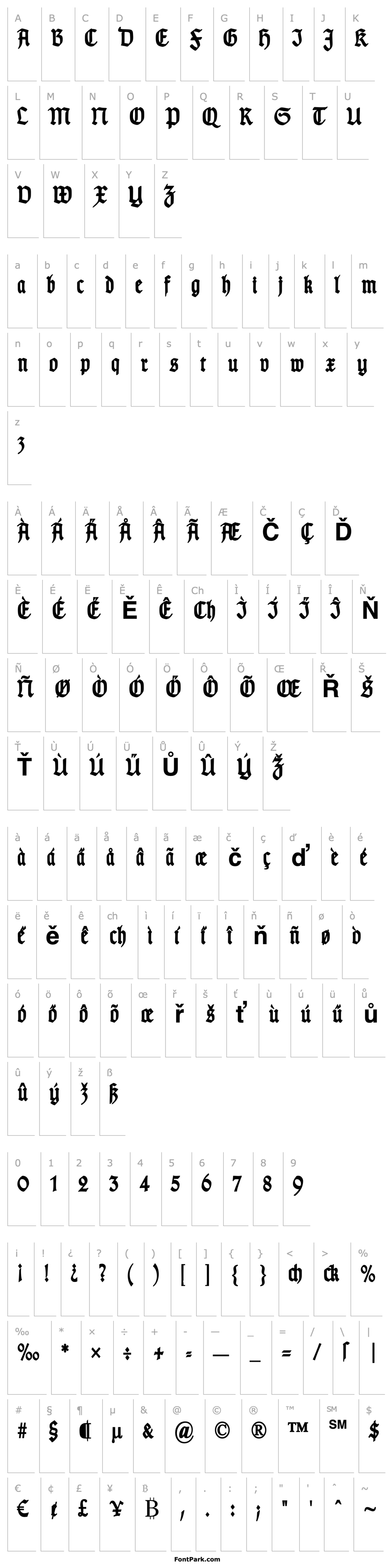 Overview TypographerGotisch Schmal Bold