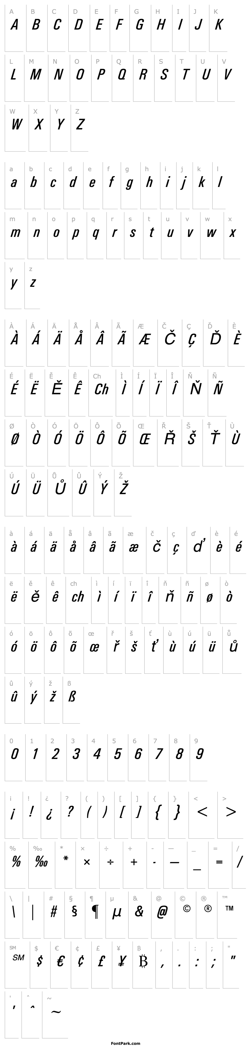 Overview Univers Condensed Medium Italic