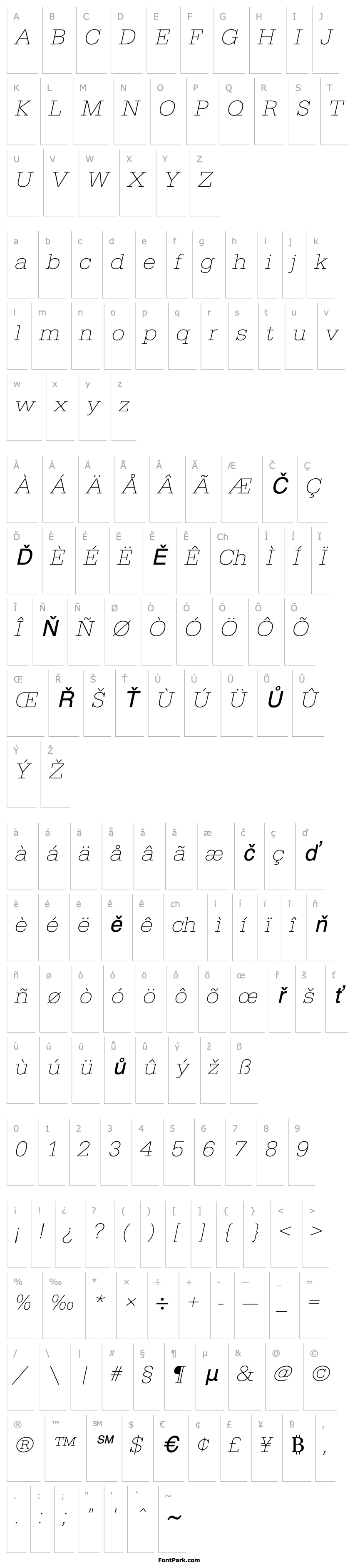 Přehled URWEgyptienneTExtLigExtWid Oblique