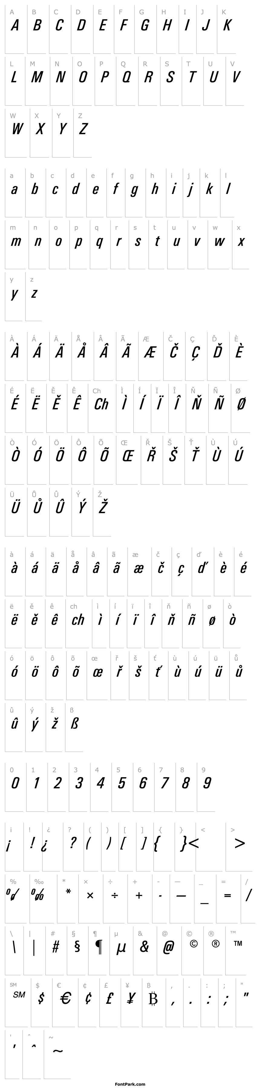 Overview Univers Condensed Italic