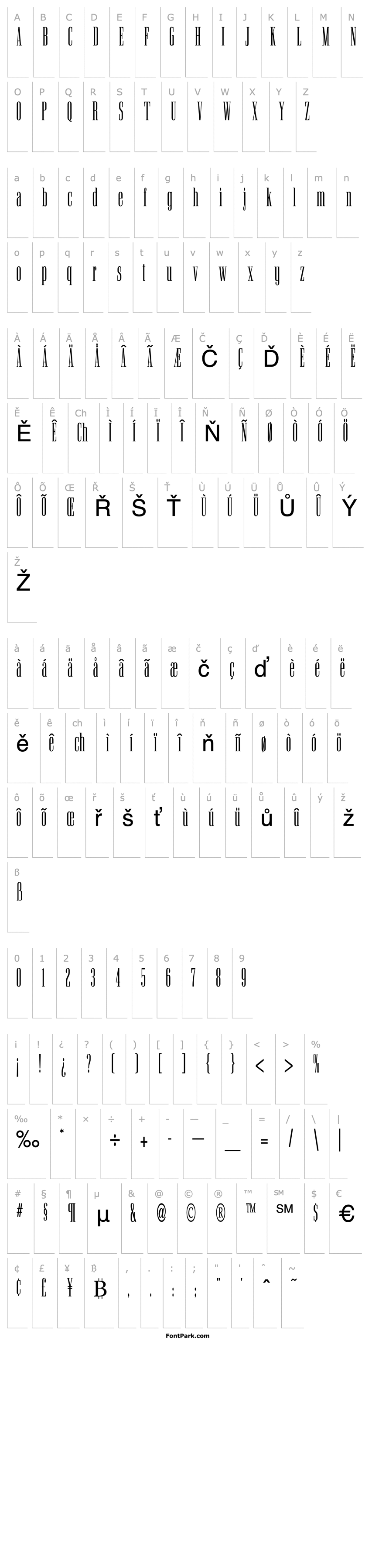 Přehled Ultra Condensed Serif Regular