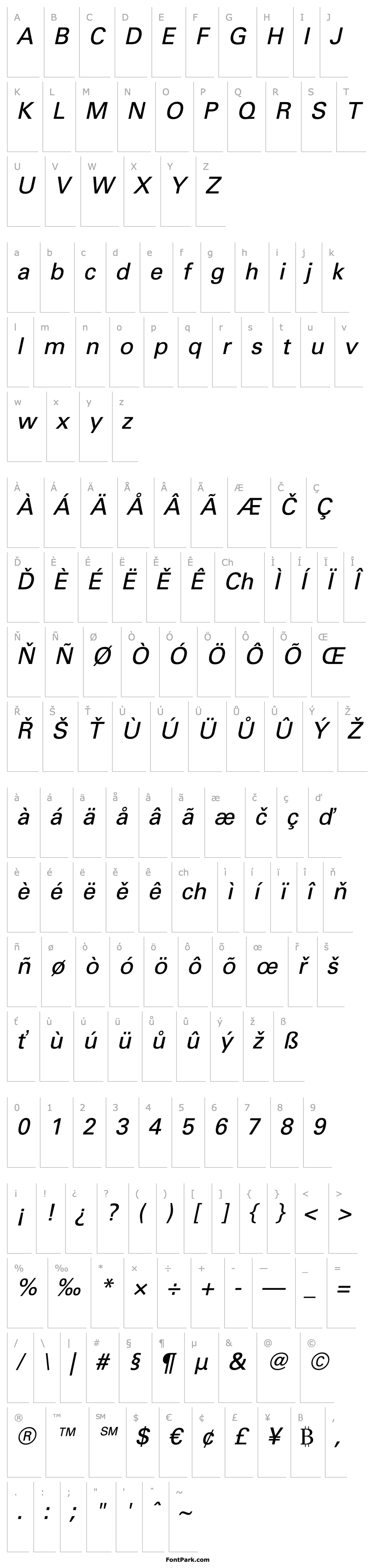 Overview Univers 55 Italic