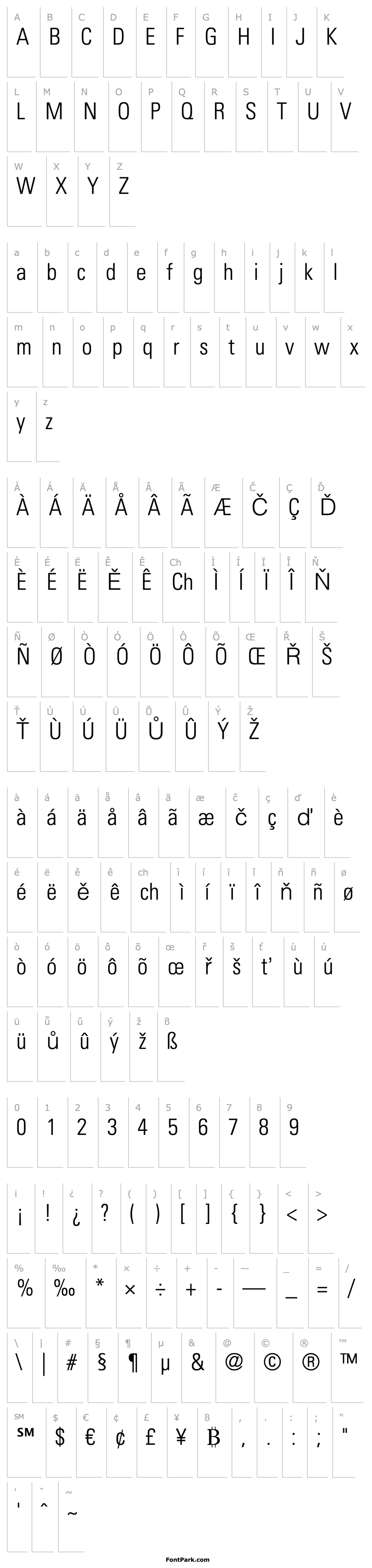 Přehled Univers LT 47 Condensed Light