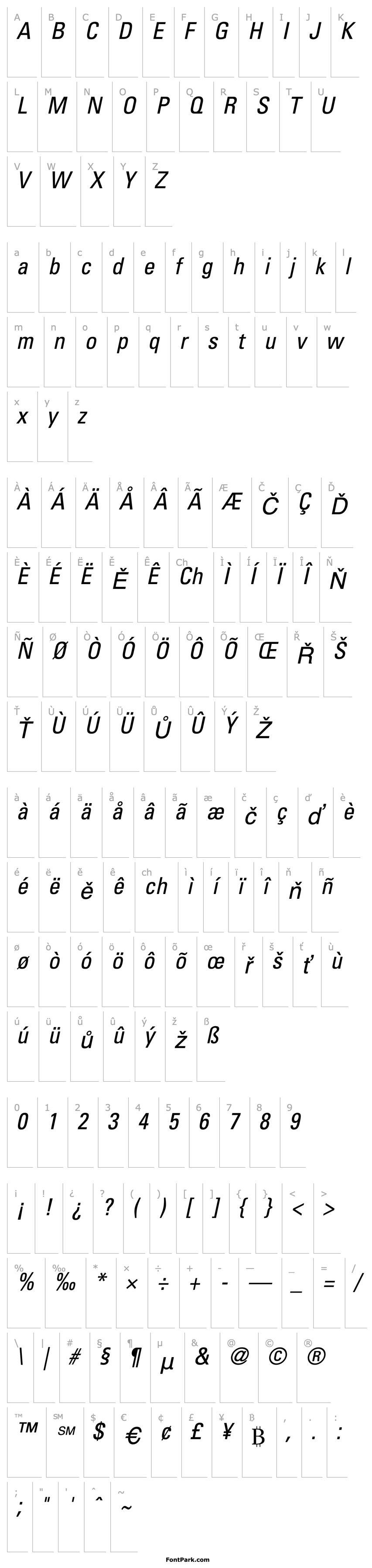 Přehled Univers57-Condensed Oblique