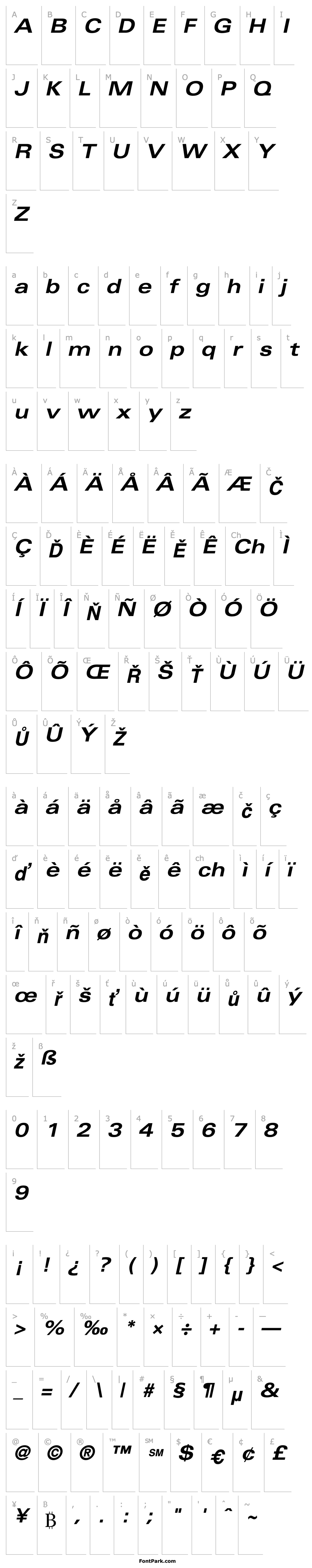 Přehled Univers63-Extended Bold Oblique