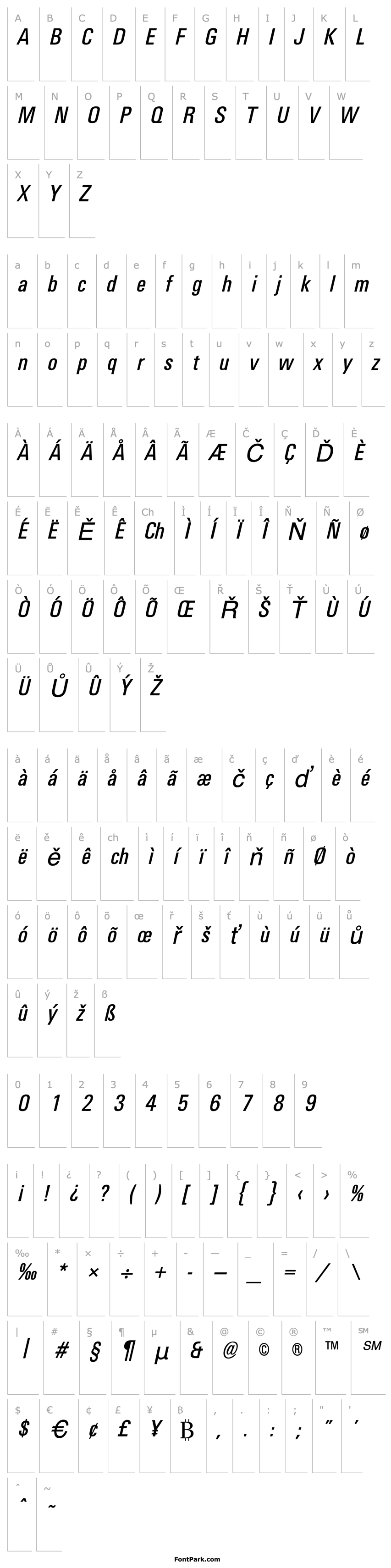 Přehled UniversalCondensed Italic