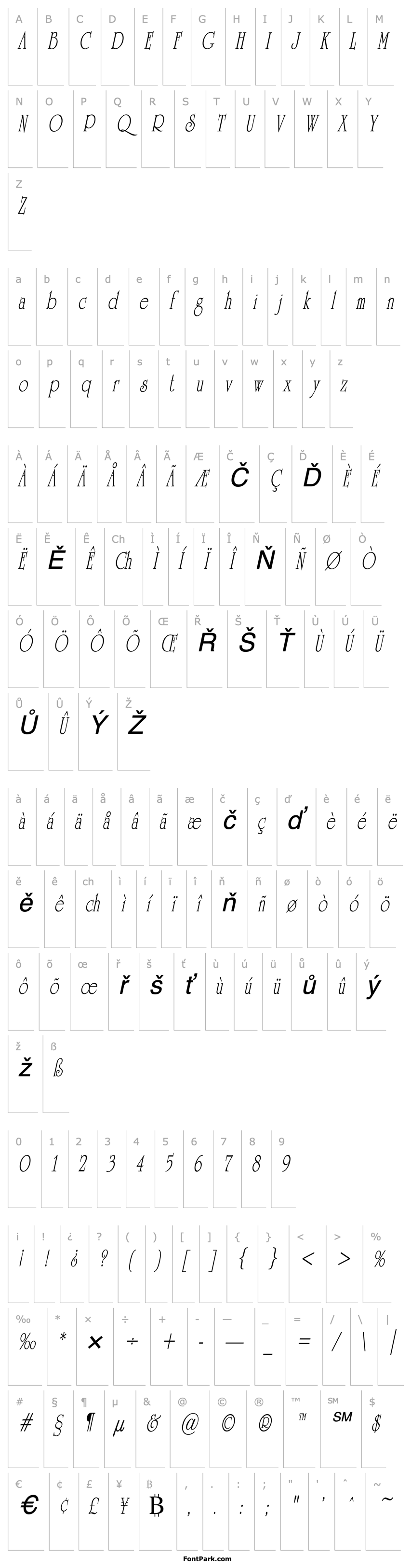 Přehled UniversityOrnateCondensed Italic