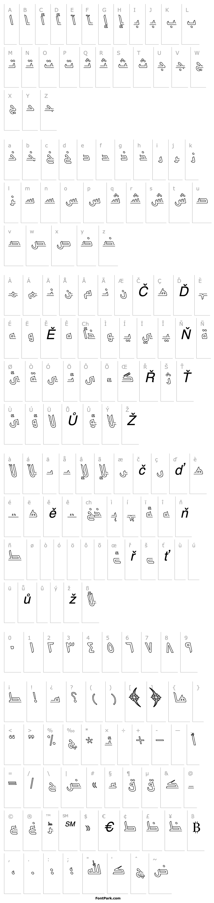 Přehled UrduKufiOutlineSSK Italic