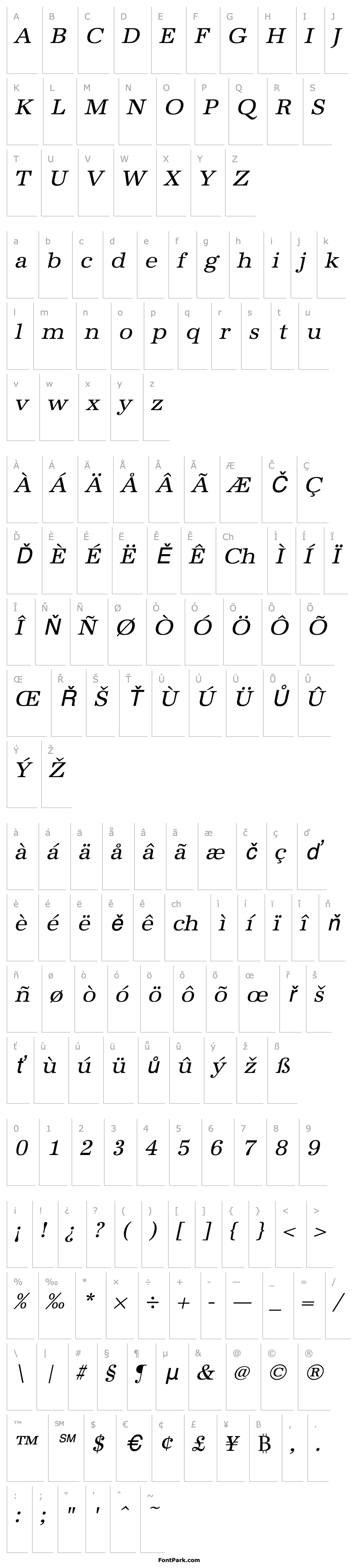 Přehled URWAntiquaTWid Oblique