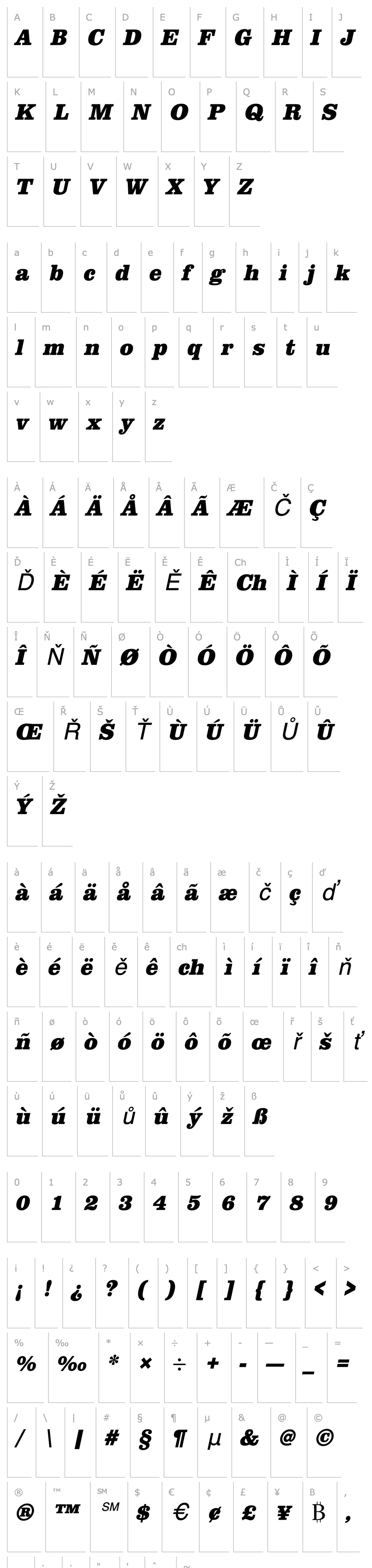 Přehled URWClarendonTExtBolNar Oblique