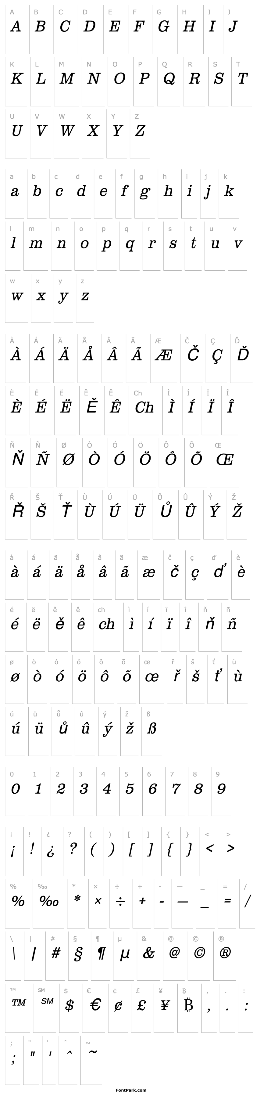 Overview URWClarendonTLigExtNar Oblique