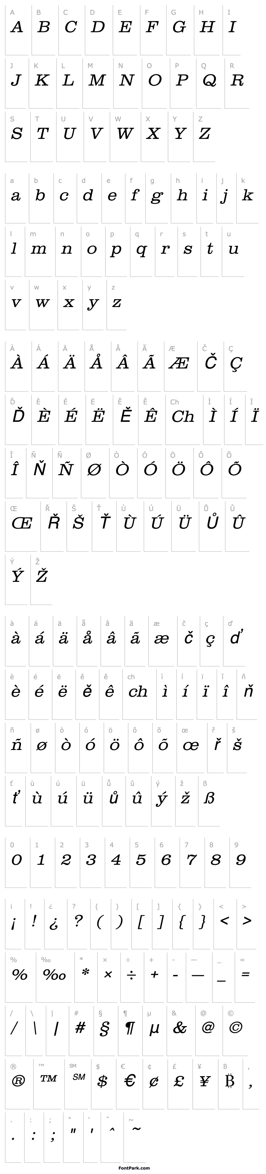 Přehled URWClarendonTLigWid Oblique