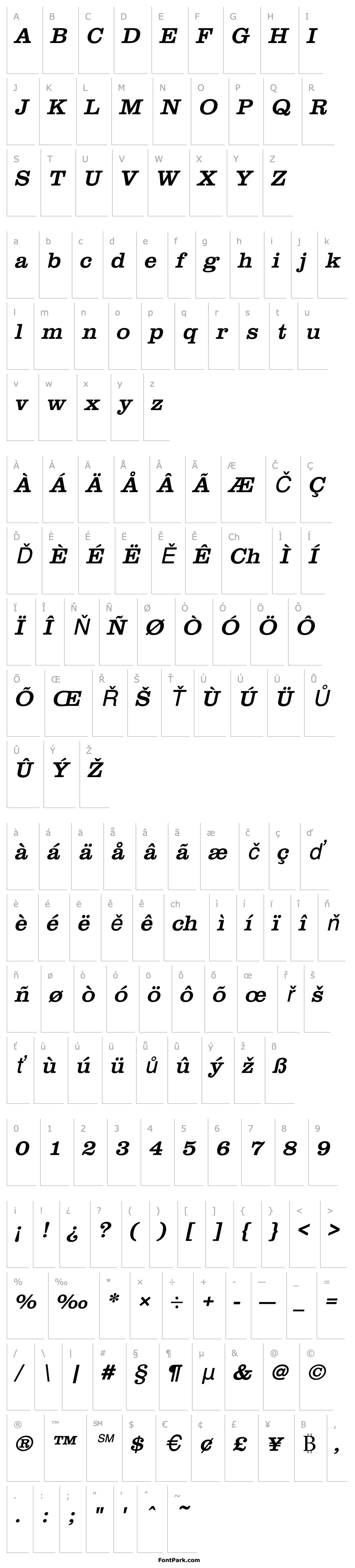 Přehled URWClarendonTWid Oblique