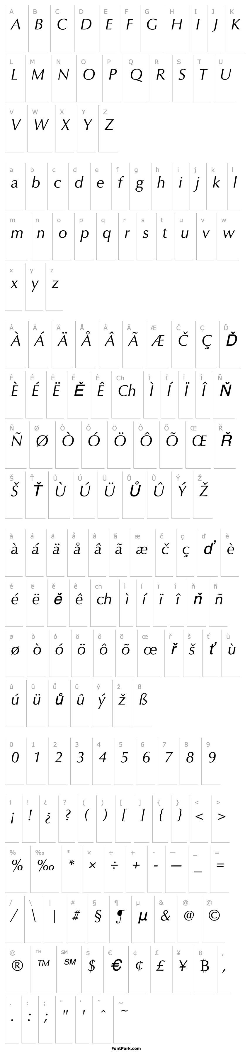 Přehled URWClassicoT Italic