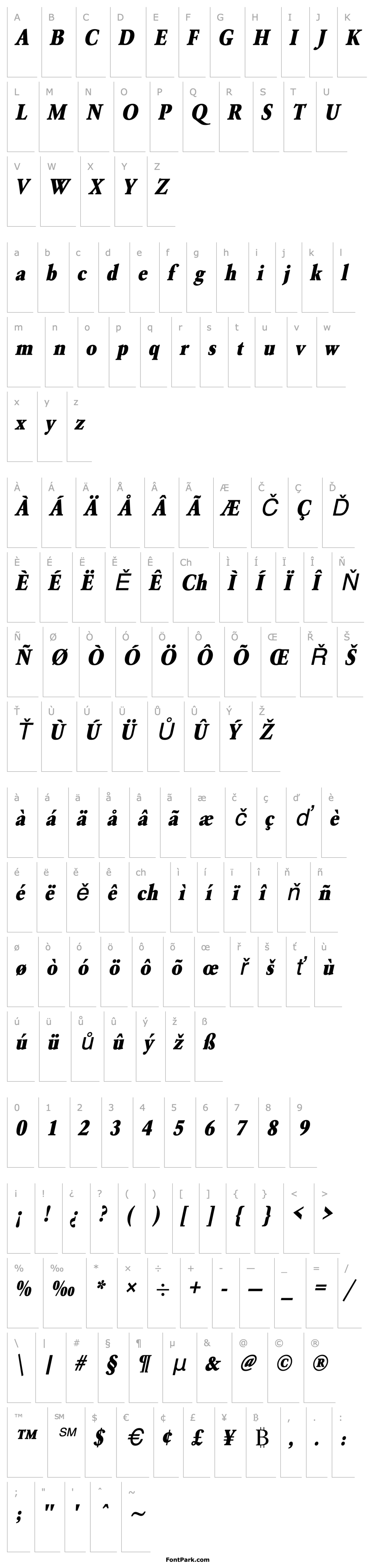 Overview URWGaramondTExtBolExtNar Oblique