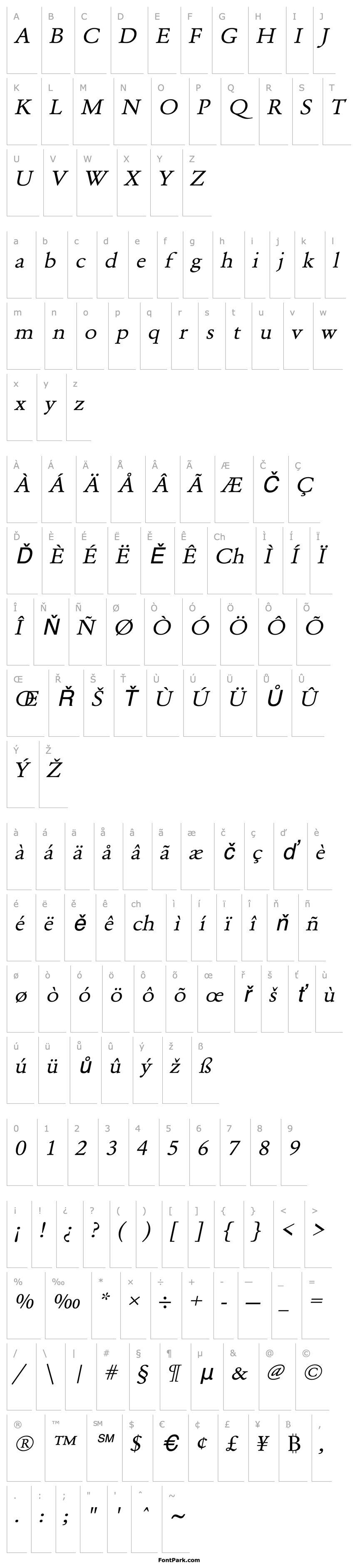 Přehled URWGaramondTExtWid Oblique