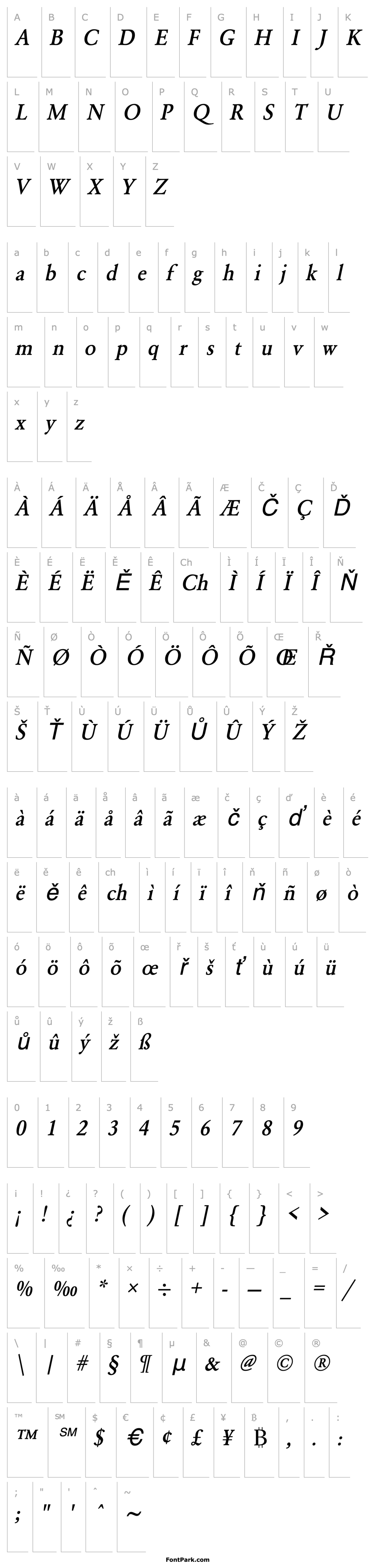 Přehled URWGaramondTMedNar Oblique