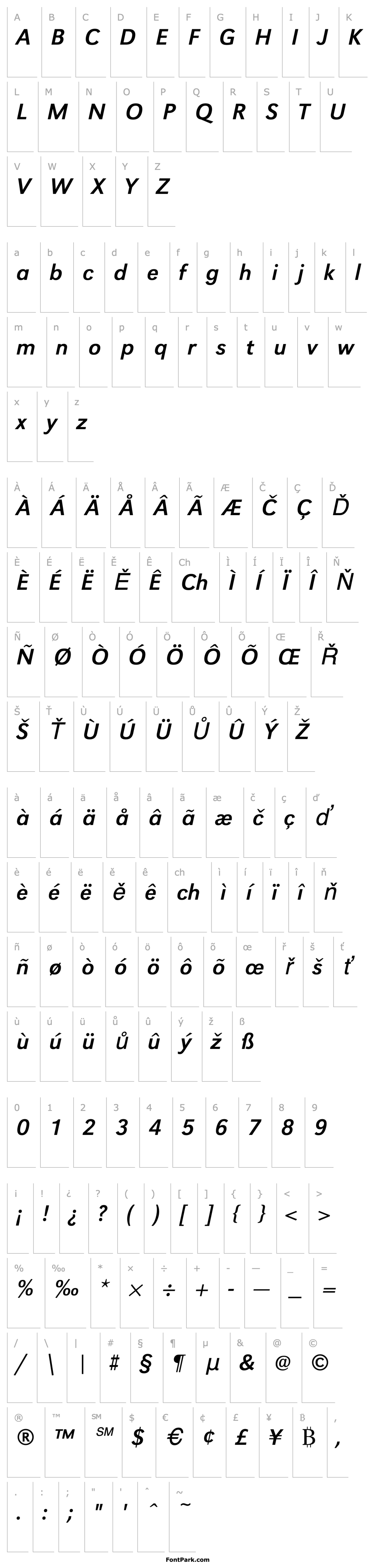 Přehled URWGroteskT Italic