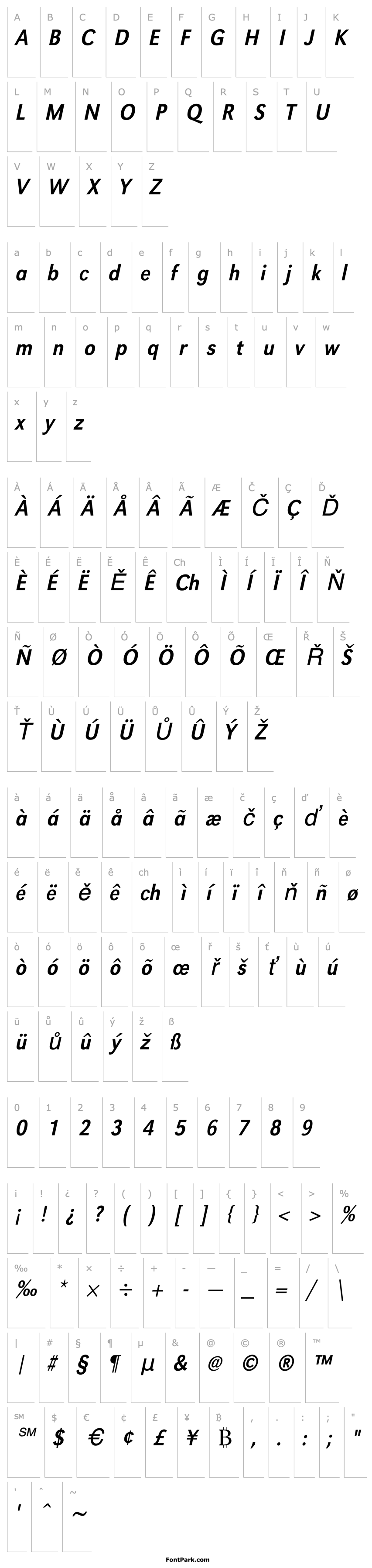 Přehled URWGroteskTExtNar Oblique